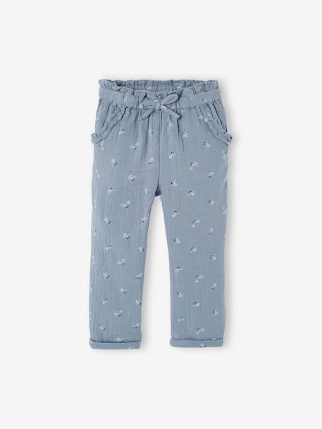 Pantacourt fille en gaze de coton anthracite+bleu+corail 6 - vertbaudet enfant 
