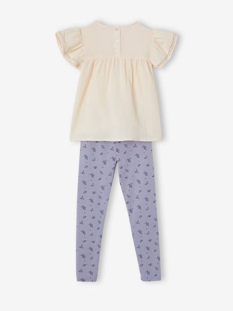 Ensemble fille blouse en gaze de coton brodée et legging imprimé fleurs ivoire+rose pivoine 4 - vertbaudet enfant 