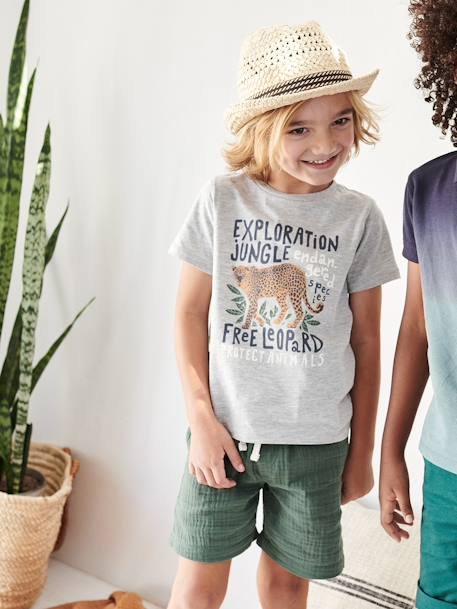 Ensemble tee-shirt léopard et bermuda en gaze de coton garçon Vert kaki 1 - vertbaudet enfant 
