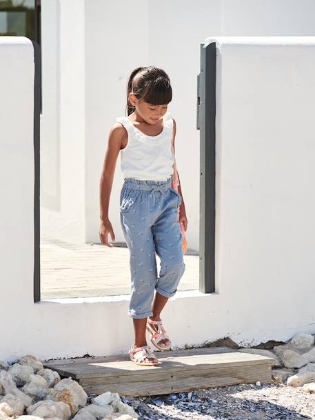 Pantacourt fille en gaze de coton anthracite+bleu+corail 5 - vertbaudet enfant 