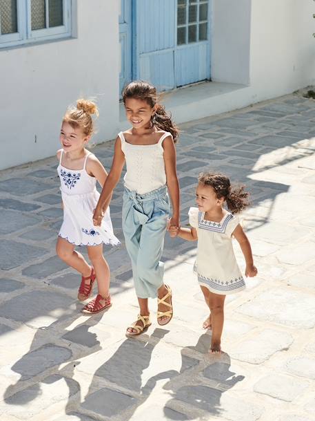 Pantacourt fille large en denim léger style 'paperbag' bleu moyen+double stone 9 - vertbaudet enfant 