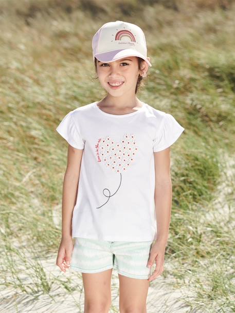 T-shirt motif fleurs 3D fille manches courtes volantées blanc+orange+vert 4 - vertbaudet enfant 