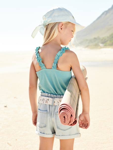 Short en denim style 'paperbag' fille denim bleached+stone 10 - vertbaudet enfant 