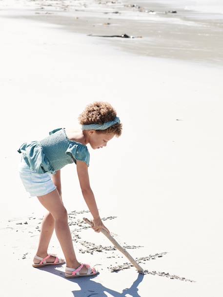 Short effet 'tie & dye' fille blanc / turquoise 8 - vertbaudet enfant 