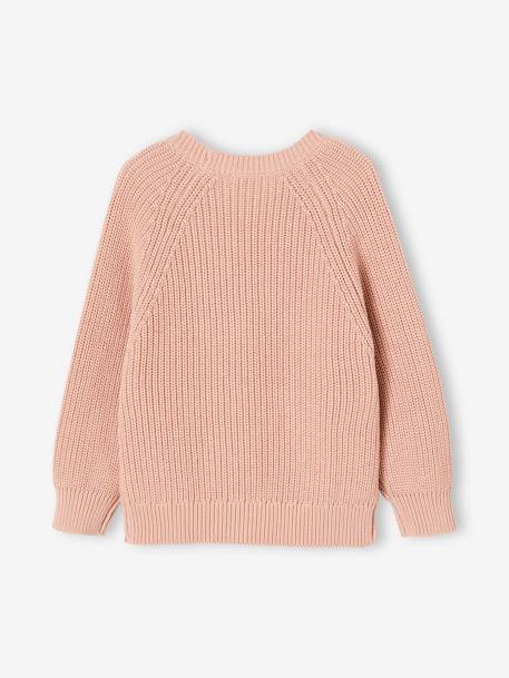 Gilet col V fille en côtes anglaises rose blush 2 - vertbaudet enfant 