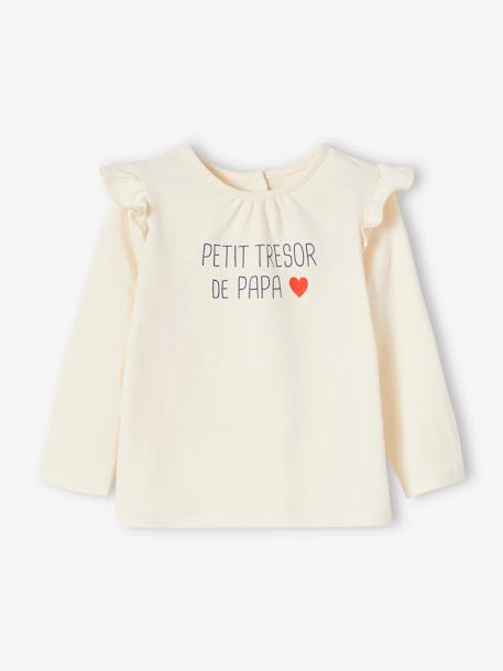 T-shirt à volants bébé manches longues blanc+ivoire+rose poudré 5 - vertbaudet enfant 