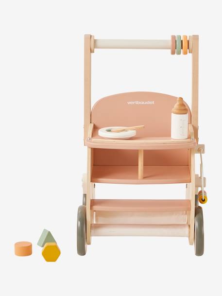 Chariot de marche poussette en bois FSC® rose+vert 12 - vertbaudet enfant 