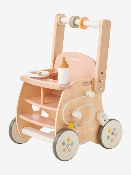 Chariot de marche poussette en bois FSC® rose+vert 8 - vertbaudet enfant 