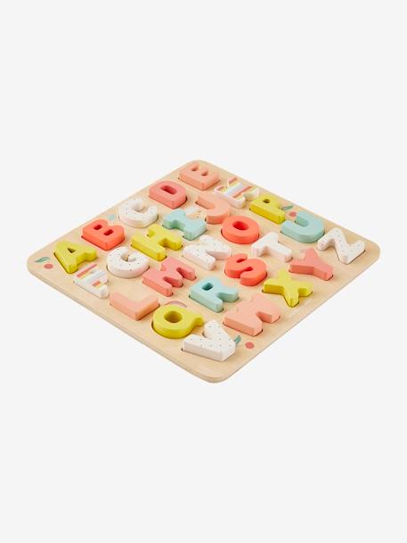 Puzzle lettres à encastrer en bois FSC® multicolore+ROSE CLAIR UNI AVEC DECOR 10 - vertbaudet enfant 