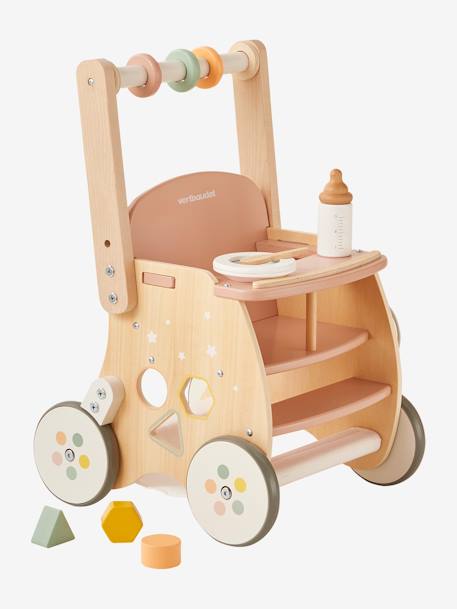 Chariot de marche poussette en bois FSC® rose+vert 7 - vertbaudet enfant 