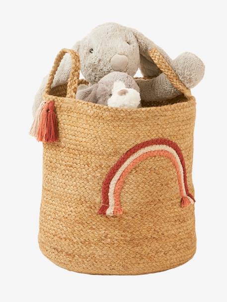 Panier de rangement Arc-en-ciel en jute avec pompons beige 5 - vertbaudet enfant 