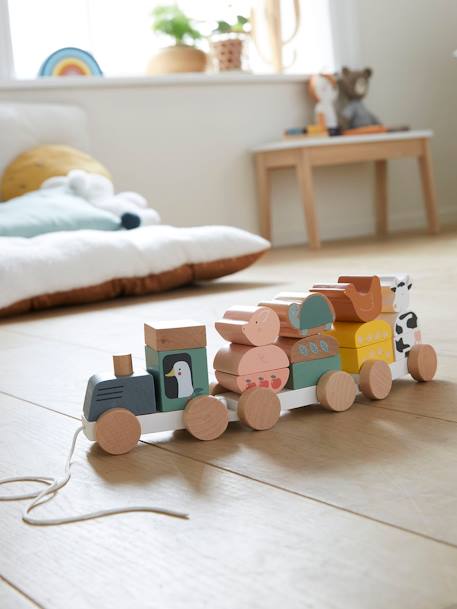 Train multi-activités à tirer en bois FSC® Multicolore - LOVELY FARM 2 - vertbaudet enfant 