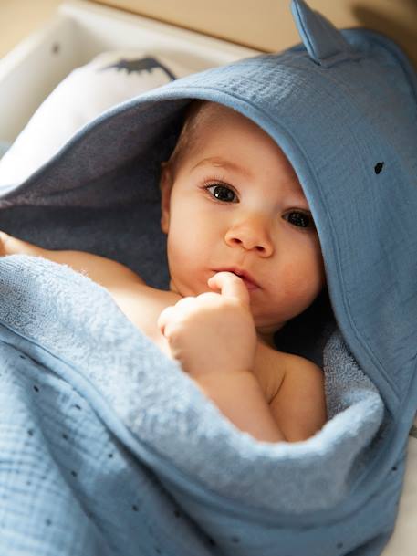 Cape de bain bébé en gaze de coton + gant de toilette PETIT DINO Oeko-Tex® bleu+vert 1 - vertbaudet enfant 