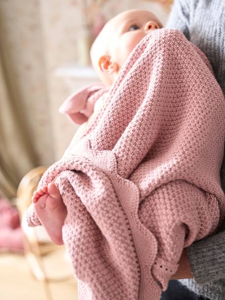Couverture bébé tricot point de riz en coton bio* rose 1 - vertbaudet enfant 
