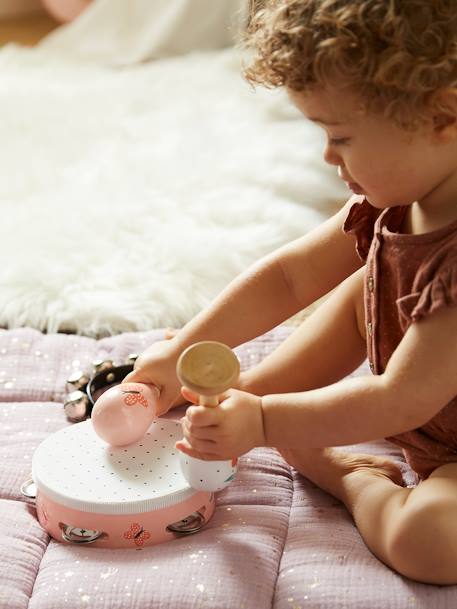 Set 3 instruments : maracas, tambourin, grelots en bois FSC® Bébé Cerise+multicolore+Tanzanie 2 - vertbaudet enfant 