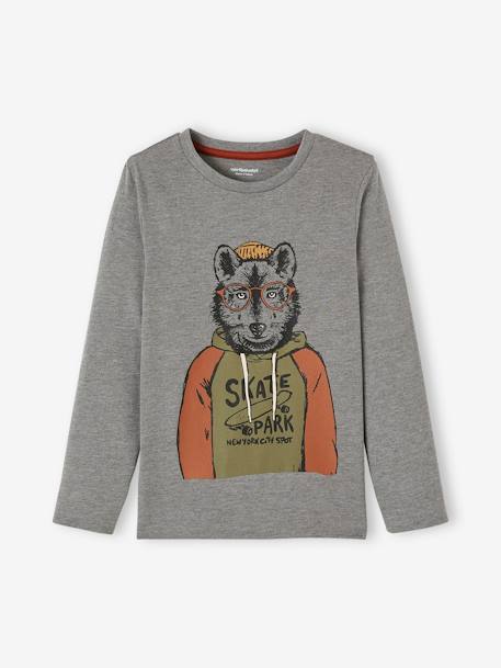 T-shirt animal crayonné garçon caramel+gris Chiné MOYEN+kaki 5 - vertbaudet enfant 