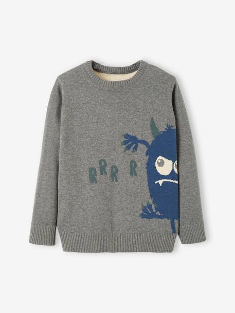 Pull jacquard motif ludique garçon gris chiné moyen+MARINE 1 - vertbaudet enfant 