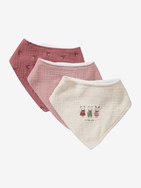 Lot 3 bavoirs bandanas en gaze de coton / éponge Lovely Leo+rose grenier 8 - vertbaudet enfant 