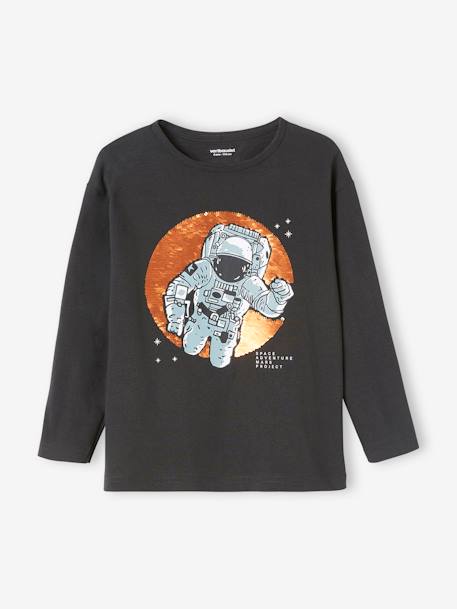 T-shirt à sequins réversibles garçon GRIS ANTHRACITE+gris chiné 1 - vertbaudet enfant 