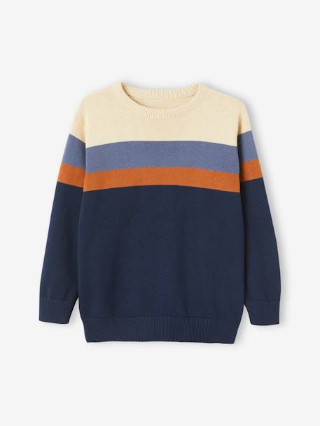 Pull garçon colorblock rayé maille fine RAYE ECRU 2 - vertbaudet enfant 