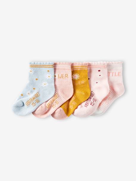Lot de 5 paires de chaussettes à fleurs bébé fille BASICS lot curcuma 1 - vertbaudet enfant 