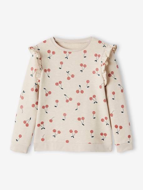 Sweat à volants fille détails fantaisie beige imprimé+marine+rose poudré 1 - vertbaudet enfant 