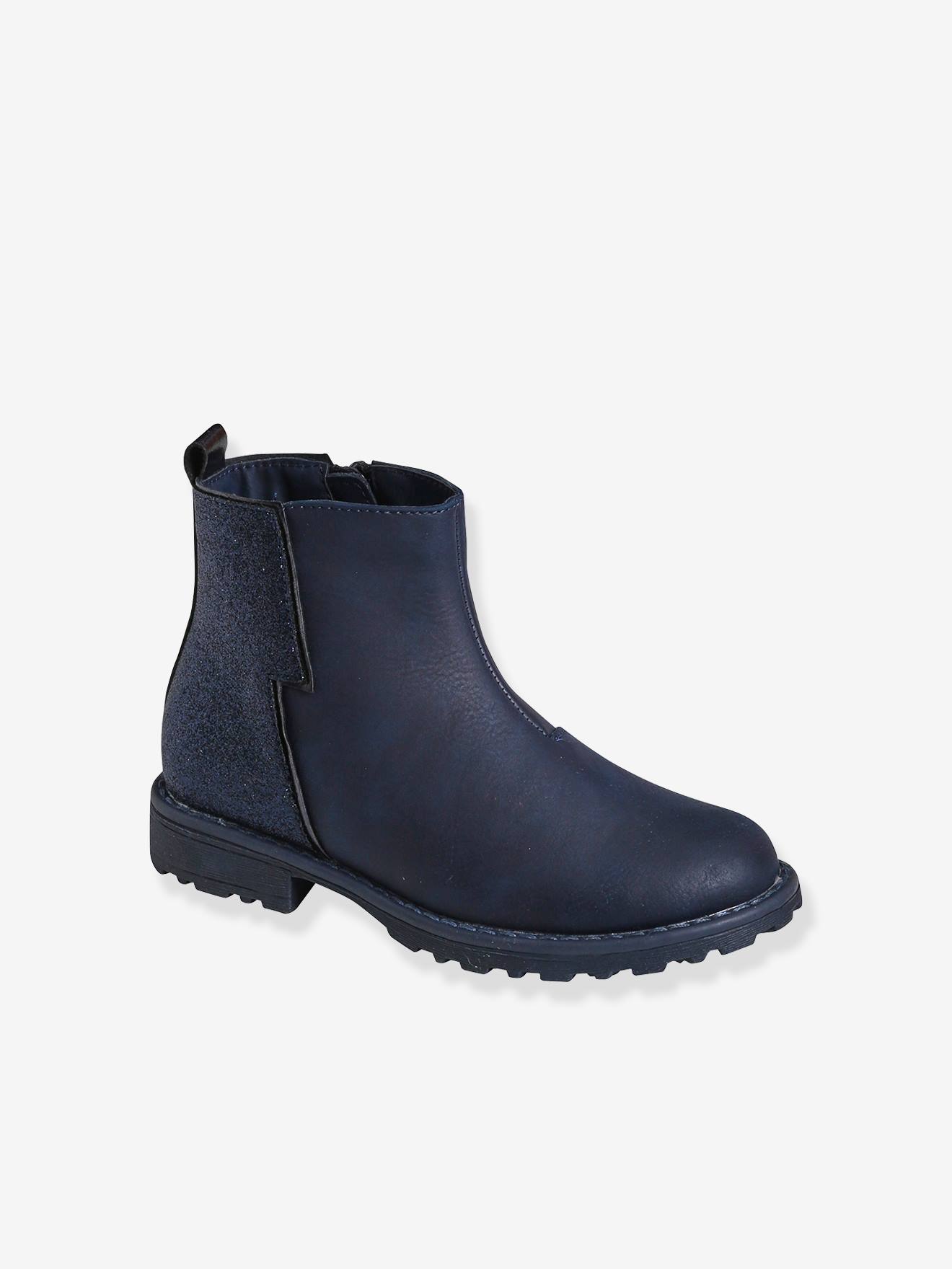 Bottes En Cuir Pailleté Fille Vertbaudet - Taille 26, Marine, Applications Cœurs Et étoiles - 7