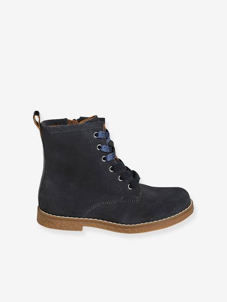 Bottines cuir fille à lacets + glissière bleu marine+marron 2 - vertbaudet enfant 