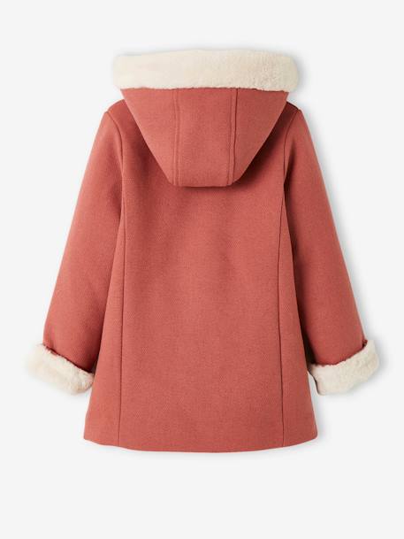 Manteau à capuche en drap de laine fille garnissage en polyester recyclé vieux rose 3 - vertbaudet enfant 