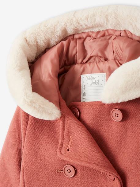 Manteau à capuche en drap de laine fille garnissage en polyester recyclé vieux rose 4 - vertbaudet enfant 