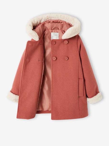 Manteau à capuche en drap de laine fille garnissage en polyester recyclé vieux rose 2 - vertbaudet enfant 