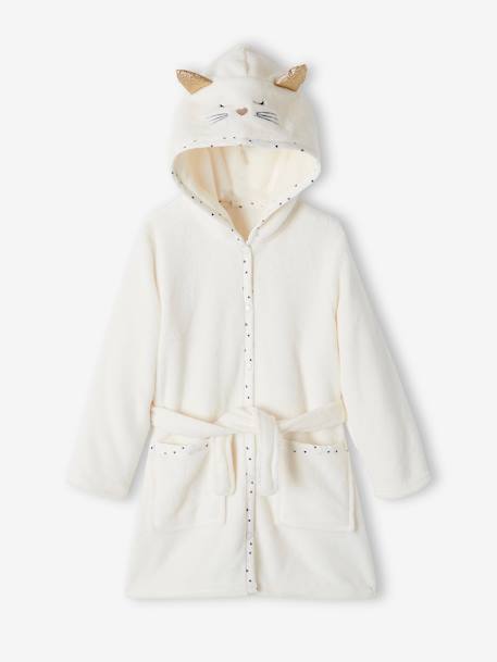 Robe de chambre fille maille peluche chat personnalisable ivoire 2 - vertbaudet enfant 