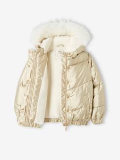 Fille-Manteau, veste-Doudoune-Doudoune à capuche métallisée doublée sherpa fille