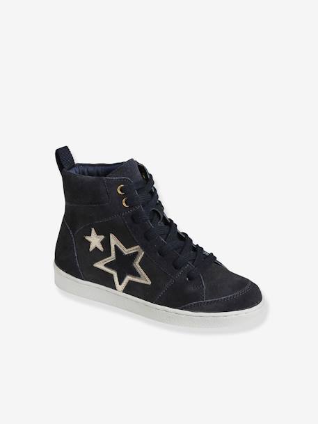 Baskets mid cuir fille lacées et zippées bleu marine 1 - vertbaudet enfant 