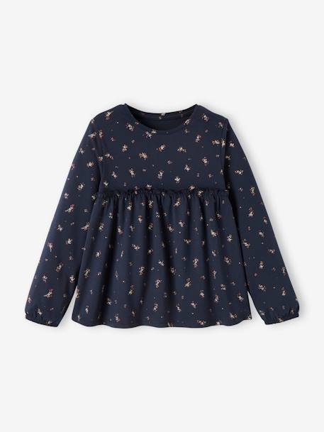 T-shirt blouse imprimé fille bleu marine+marron foncé+rose poudré 1 - vertbaudet enfant 