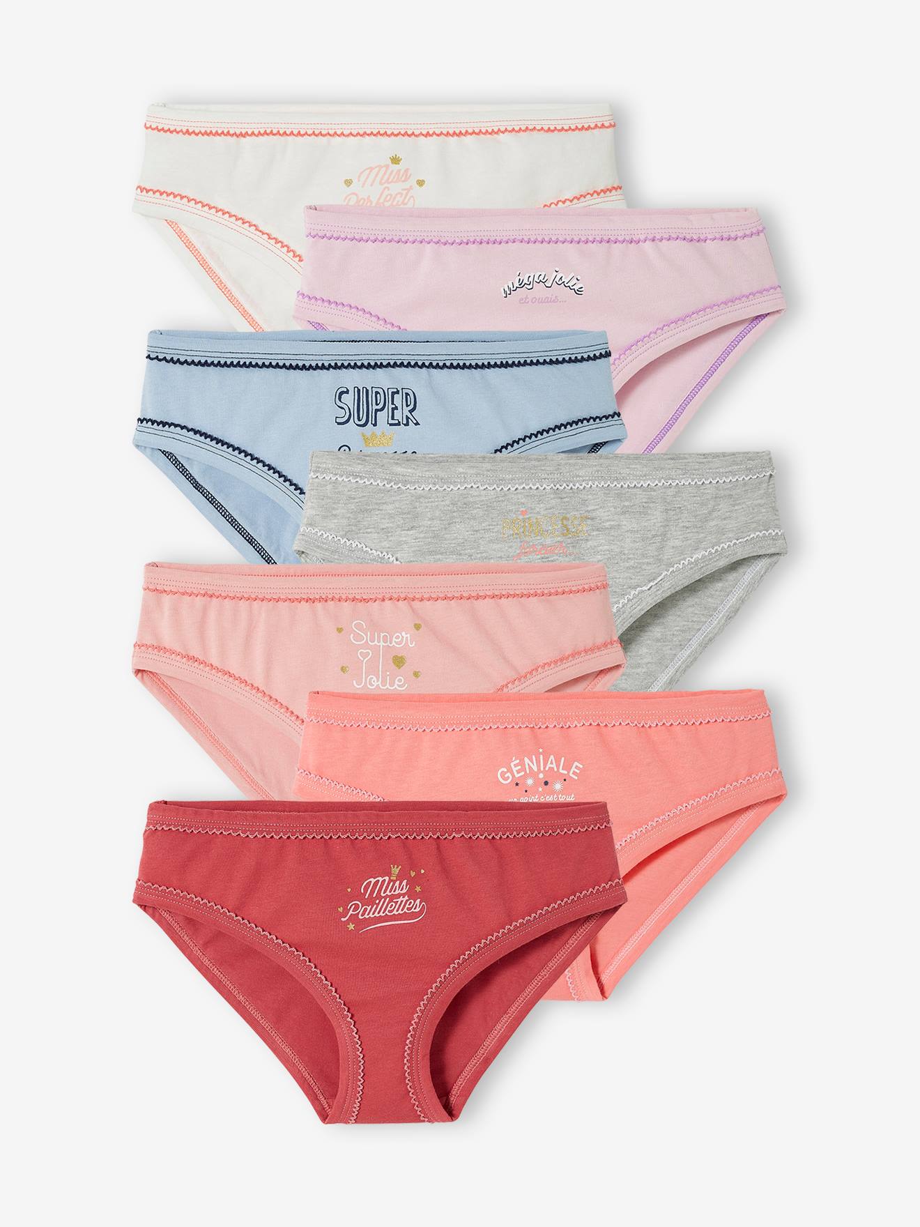 Lot De 7 Culottes Filles Vertbaudet - Coton Bio, Imprimés Fruits D'été, élastique Taille, Fond Doublé