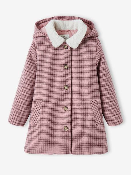 Manteau à carreaux avec capuche fille vieux rose 3 - vertbaudet enfant 
