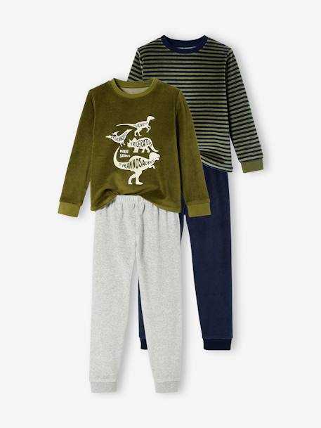 Lot de 2 pyjamas garçon velours dinosaures LOT VERT ET MARINE 1 - vertbaudet enfant 