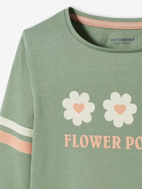 T-shirt à fleurs détails flocage velours fille vert 4 - vertbaudet enfant 