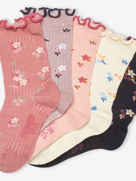 Lot de 5 paires de chaussettes volantées à fleurs fille lot dark bleu indigo 2 - vertbaudet enfant 