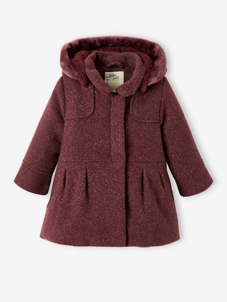 Manteau à capuche en drap de laine fille Marine grisé+VIOLINE 10 - vertbaudet enfant 