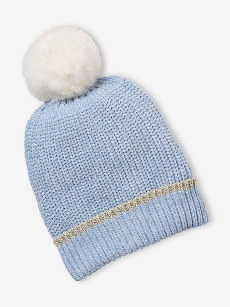 Ensemble bonnet + snood + gants maille chenille fille bleu clair 2 - vertbaudet enfant 