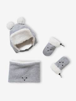 Bébé-Accessoires-Bonnet, écharpe, gants-Ensemble ourson chapka + snood + moufles bébé