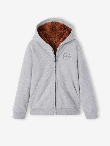 Sweat zippé doublé sherpa garçon anthracite chiné+gris chiné+marine+MARRON CACAO 1 - vertbaudet enfant 