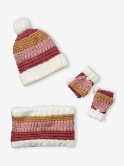 Fille-Accessoires-Bonnet, écharpe, gants-Ensemble bonnet + écharpe + gants rayés fille