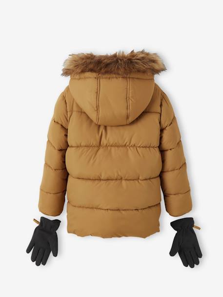 Doudoune à capuche doublée polaire avec gants ou moufles garçon BLEU+MORDORE 11 - vertbaudet enfant 