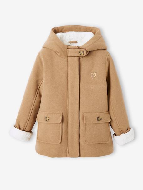 Manteau à capuche en drap de laine fille doublé sherpa chamois+vert foncé 3 - vertbaudet enfant 