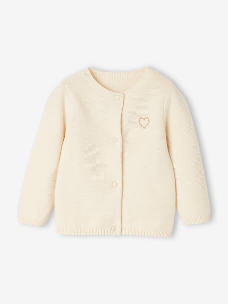 Cardigan broderie dorée coeur bébé beige+ivoire+vieux rose 5 - vertbaudet enfant 