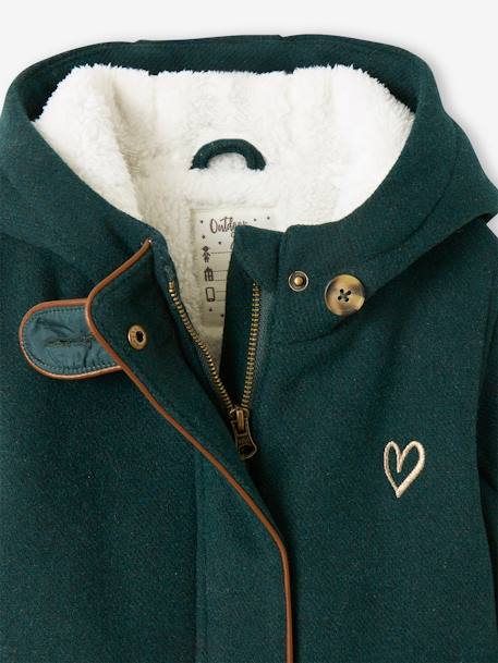 Manteau à capuche en drap de laine fille doublé sherpa chamois+vert foncé 14 - vertbaudet enfant 
