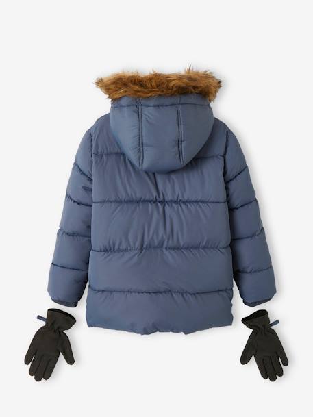Doudoune garçon à capuche doublée polaire avec gants ou moufles BLEU 3 - vertbaudet enfant 